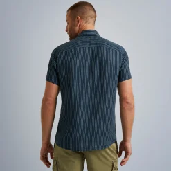 PME Legend Korte Mouwen Linnen Overhemd Blauw Flash Sale