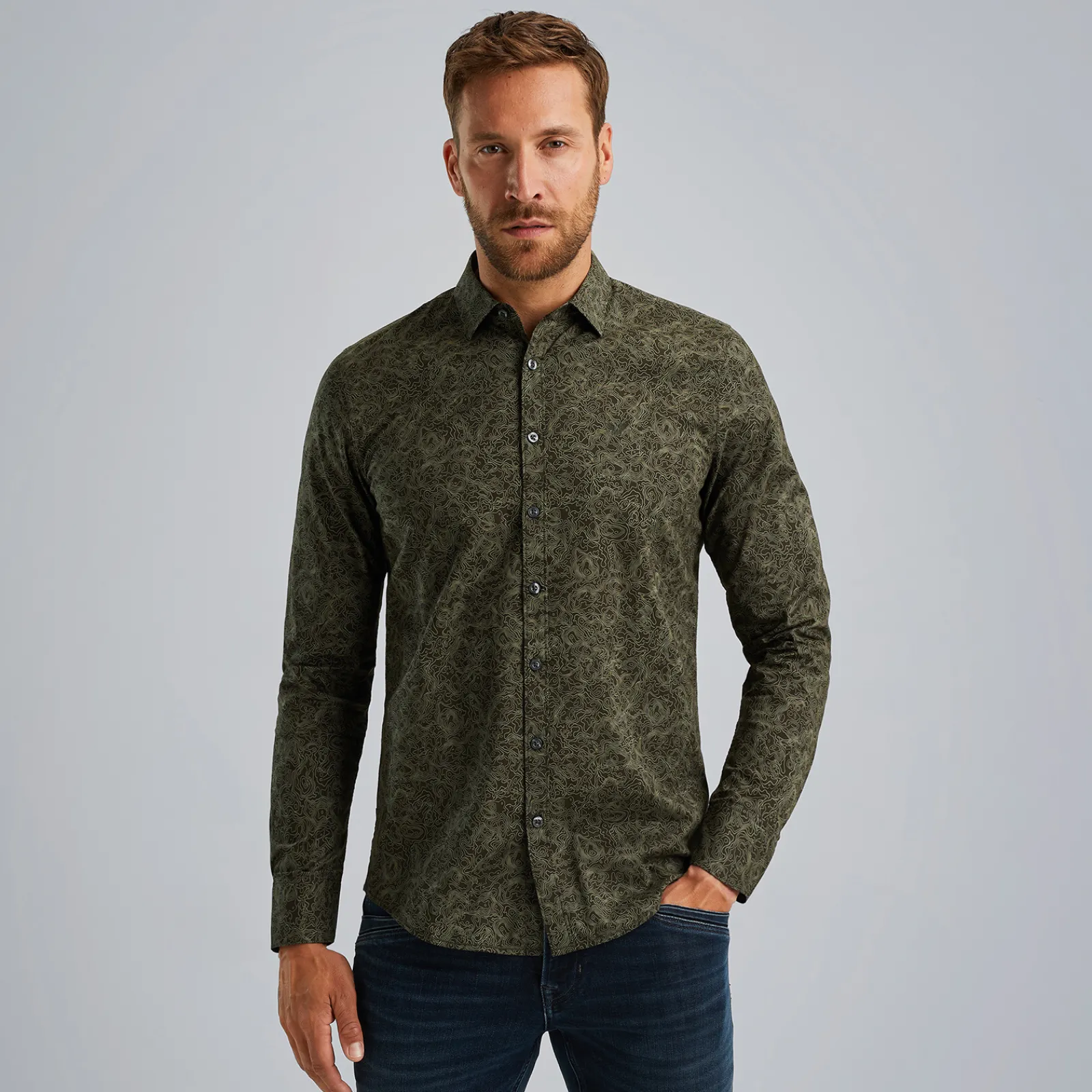PME Legend Overhemd Met Allover Print Groen Clearance