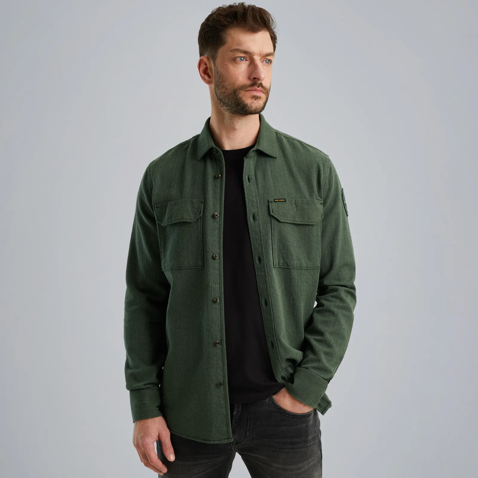 PME Legend Overhemd Met Herringbone Structuur Groen Shop