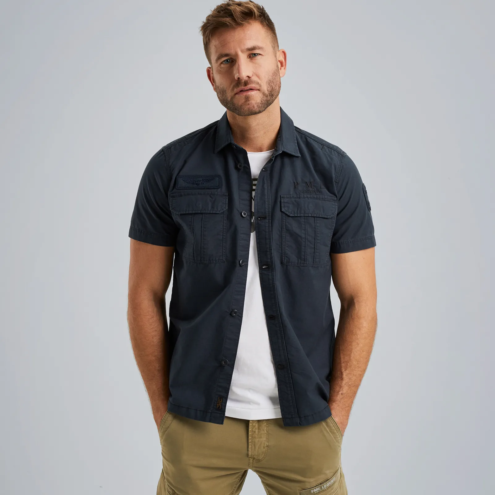PME Legend Overhemd Met Korte Mouwen Blauw Outlet