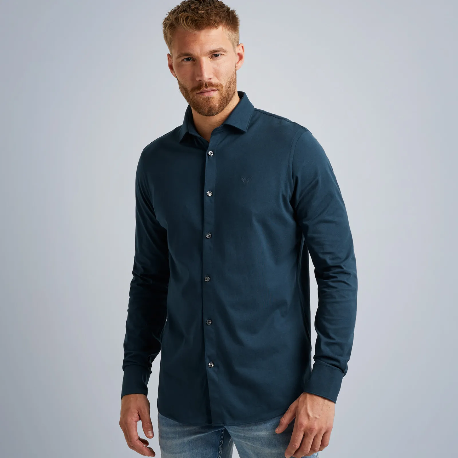 PME Legend Overhemd Van Katoenen Jersey Blauw New