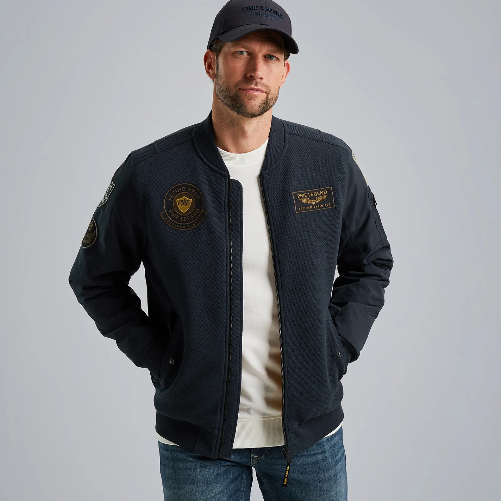 PME Legend Sweat Jacket Met Badges Blauw Flash Sale