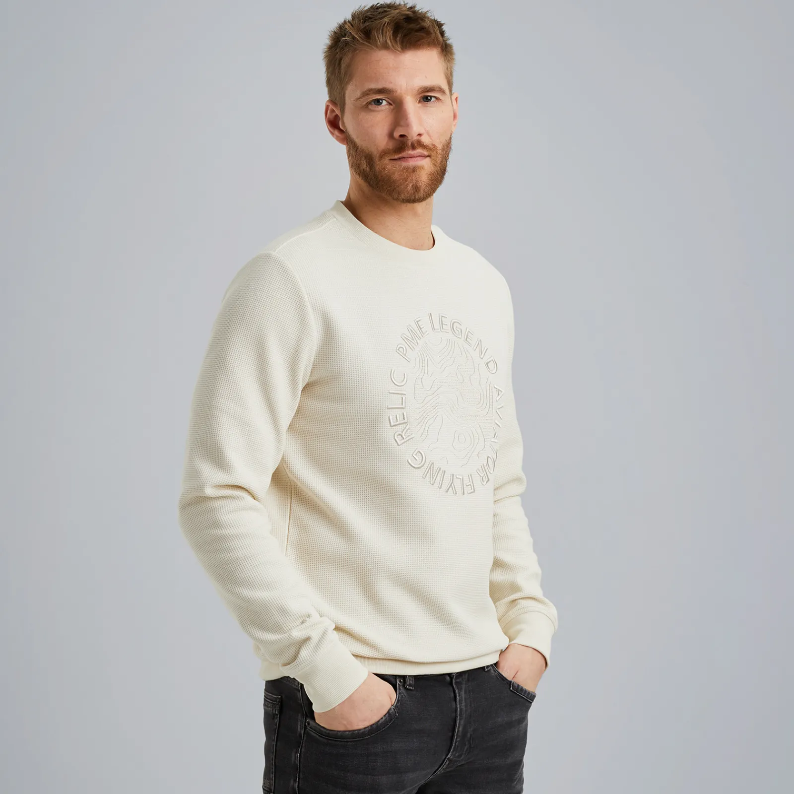 PME Legend Sweatshirt Met Wafelstructuur Beige Outlet