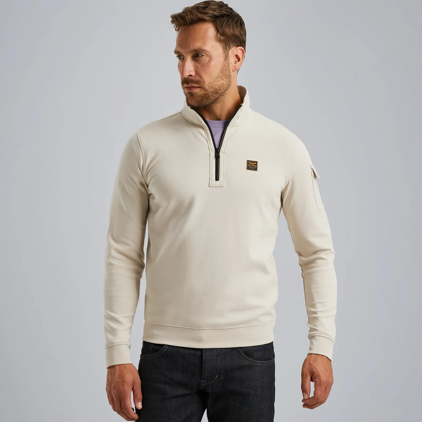 PME Legend Trui Met Halve Rits Beige Shop