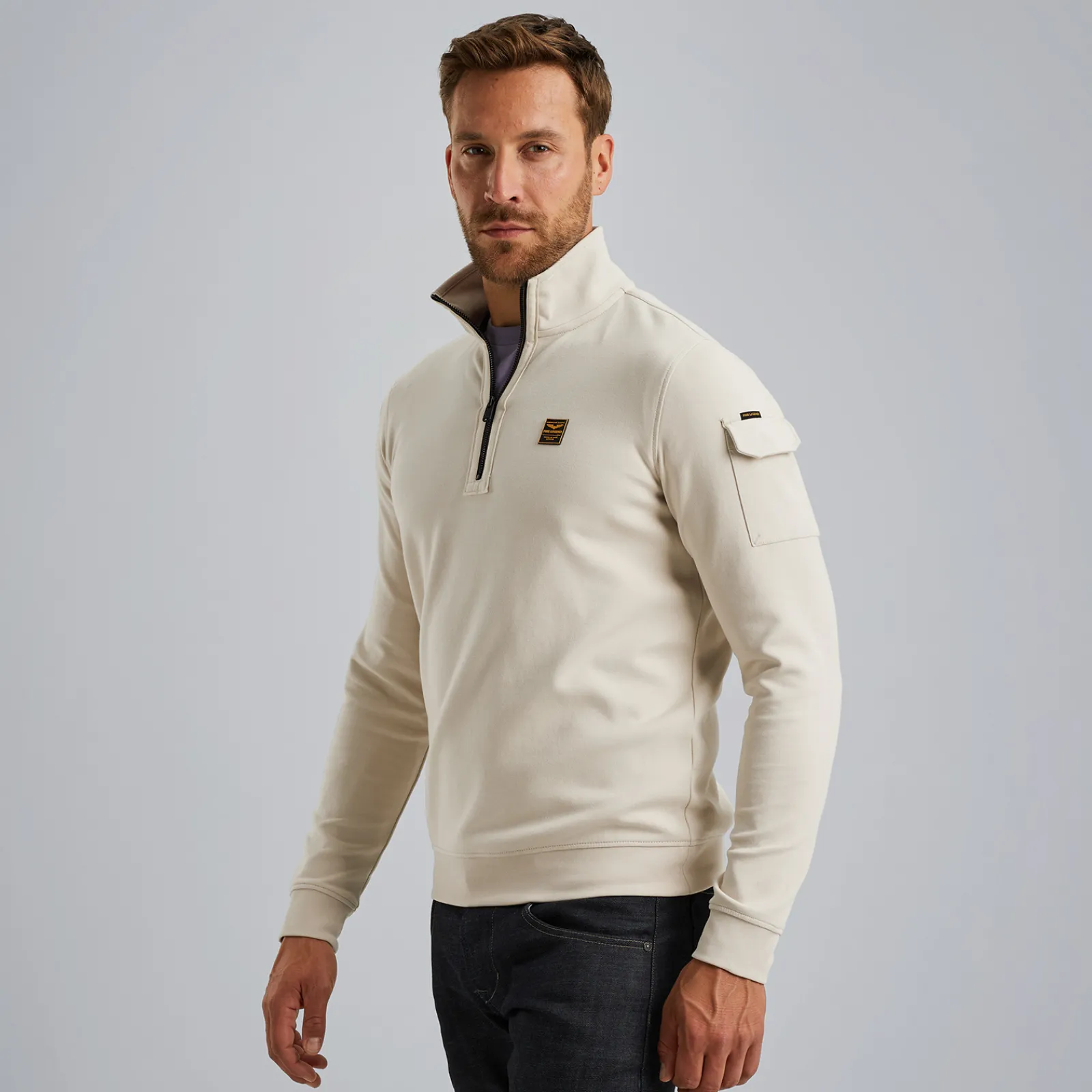 PME Legend Trui Met Halve Rits Beige Shop