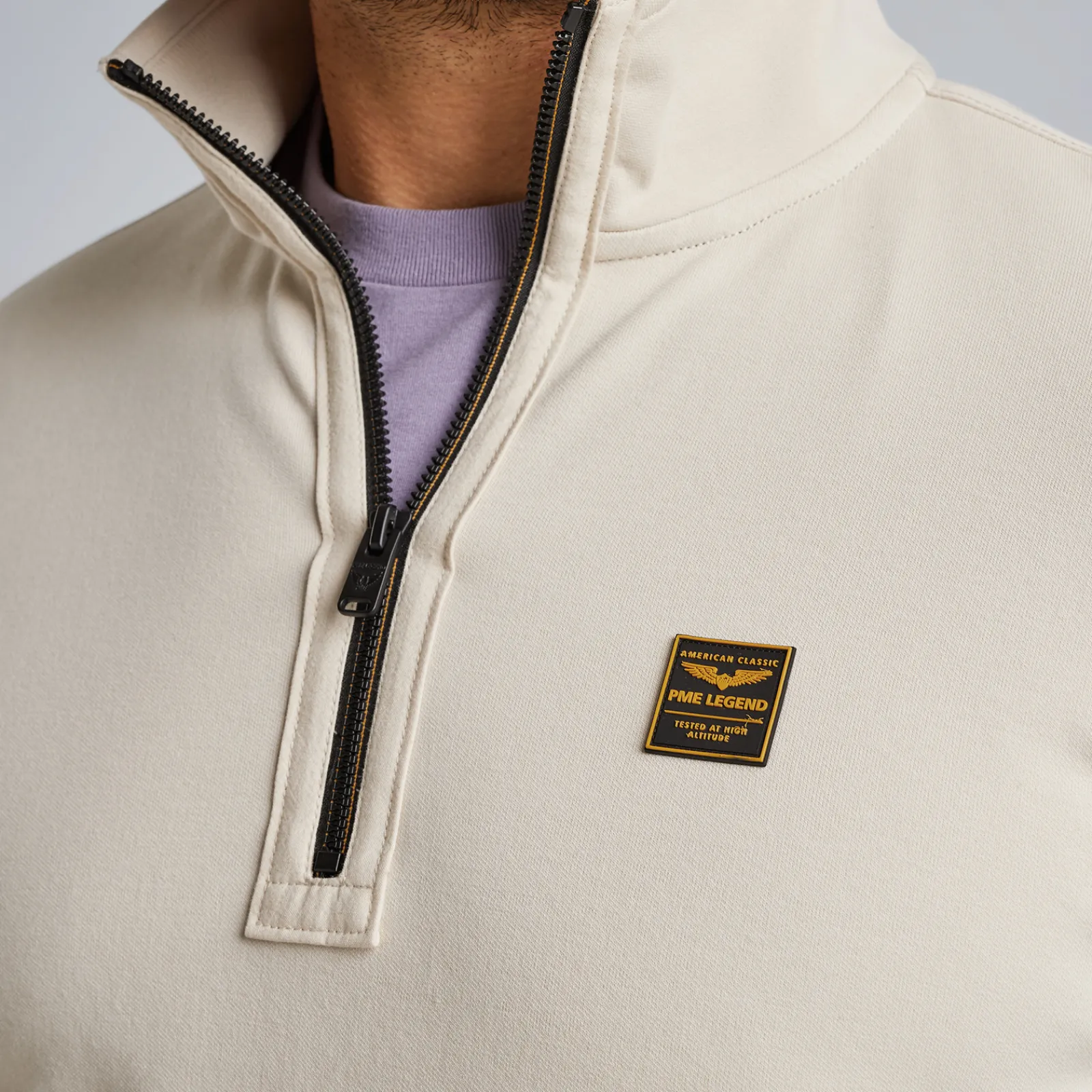 PME Legend Trui Met Halve Rits Beige Shop